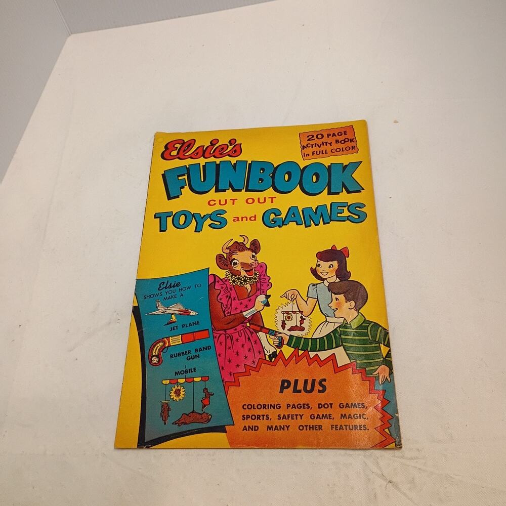 ELSIE'S FUNBOOK - CUT OUT - TOYS AND GAMES 1950 COLORING BOOK DOT GAMES MAGIC